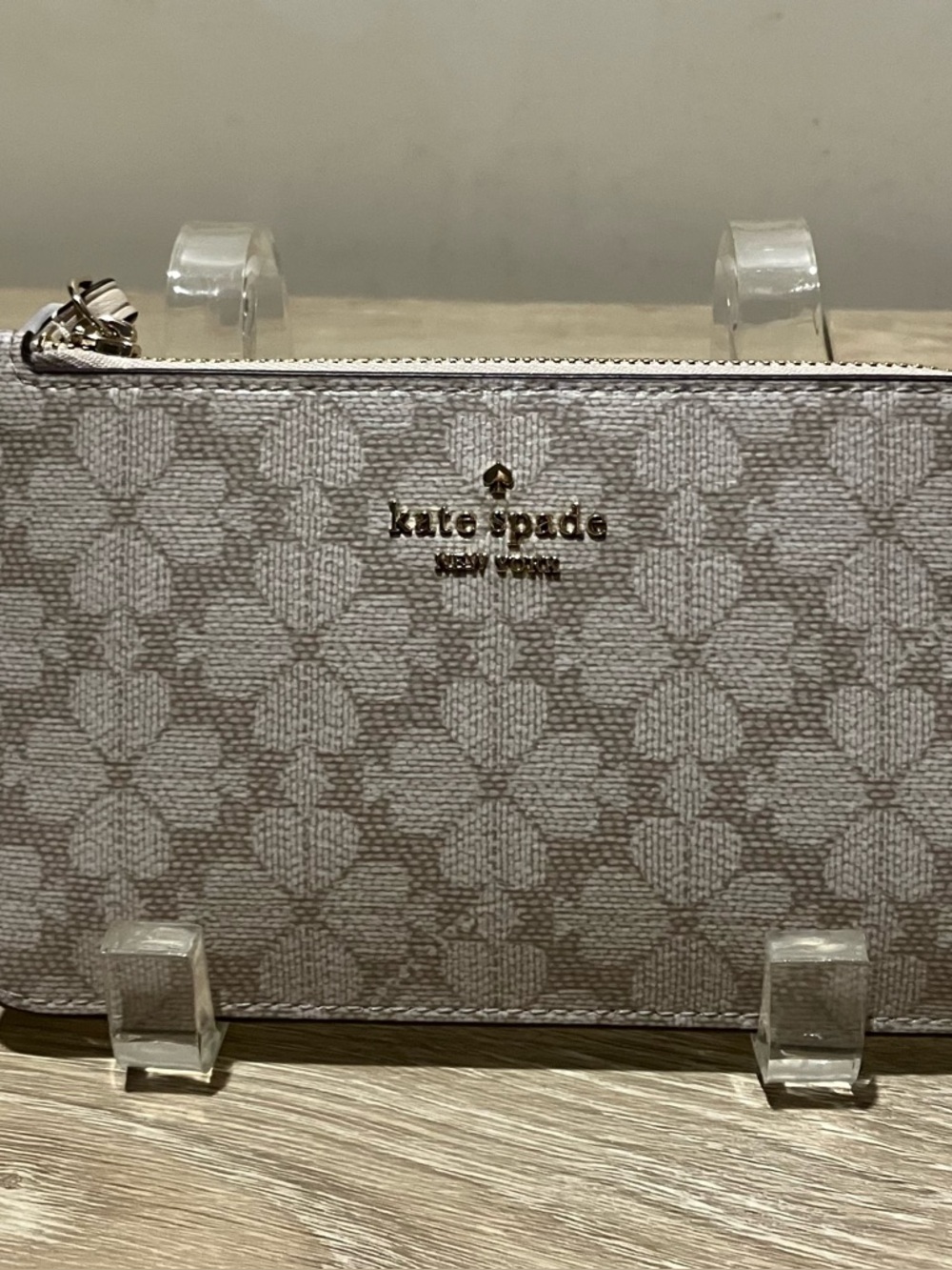 kate spade Neutral Heart-Pattern Zip Wallet with Gold Logo